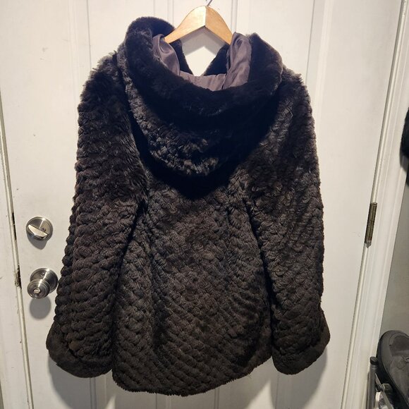 Handmade Jackets & Blazers - Womens Reversible Hooded Large Knitted Rex Rabbit Fur Jacket Raincoat Reversible